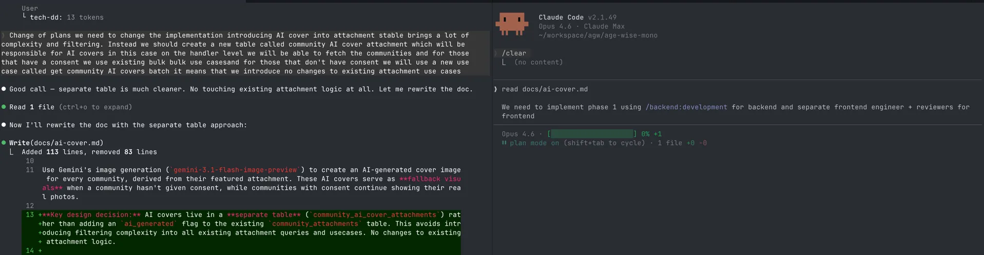 Two terminal sessions side by side: investigation and execution