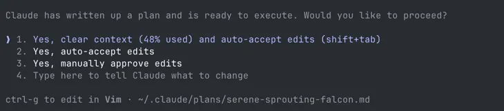 Clear context option in Claude Code planning mode